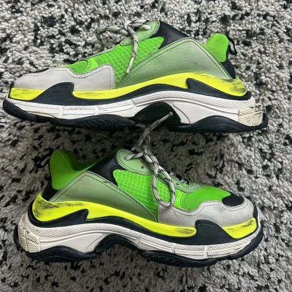 Authentic Balenciaga Fabric Mesh Triple S Sneakers 42 Green Size 9